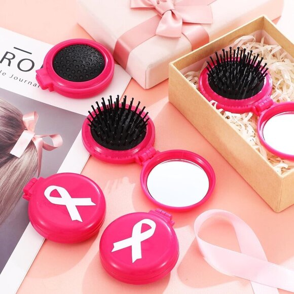 Breast Cancer Awareness Gift Accessories 16 Pcs Mini Hair Brushes with Mirrors f main image 4
